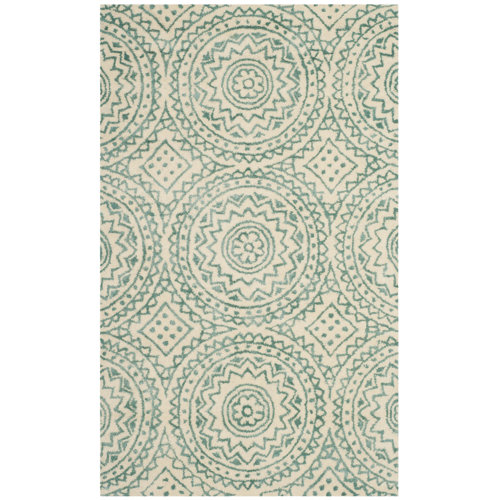 Bungalow Rose Rudra Floral Handmade Tufted Wool/Cotton Sage Green/Beige